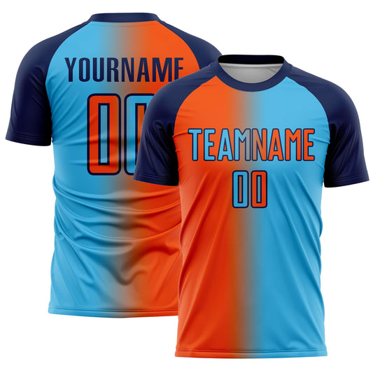 Custom Sky Blue Orange-Navy Sublimation Gradient Fashion Soccer Uniform Jersey - Sky-Custom