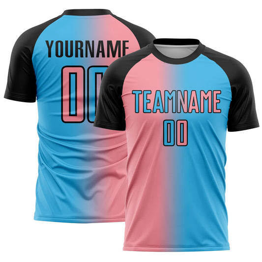 Custom Sky Blue Medium Pink-Black Sublimation Gradient Fashion Soccer Uniform Jersey - Sky-Custom
