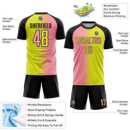 Custom Neon Yellow Medium Pink-Black Sublimation Gradient Fashion Soccer Uniform Jersey - Sky-Custom