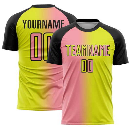 Custom Neon Yellow Medium Pink-Black Sublimation Gradient Fashion Soccer Uniform Jersey - Sky-Custom