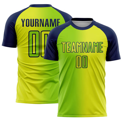 Custom Neon Yellow Neon Green-Navy Sublimation Gradient Fashion Soccer Uniform Jersey - Sky-Custom