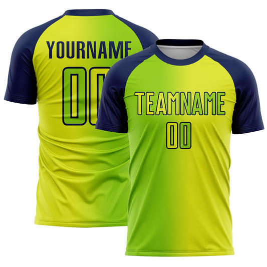 Custom Neon Yellow Neon Green-Navy Sublimation Gradient Fashion Soccer Uniform Jersey - Sky-Custom