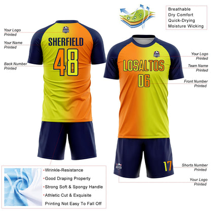 Custom Neon Yellow Bay Orange-Navy Sublimation Gradient Fashion Soccer Uniform Jersey - Sky-Custom