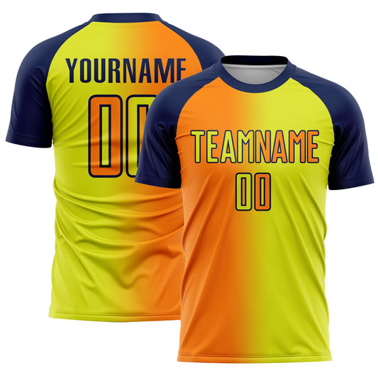 Custom Neon Yellow Bay Orange-Navy Sublimation Gradient Fashion Soccer Uniform Jersey - Sky-Custom