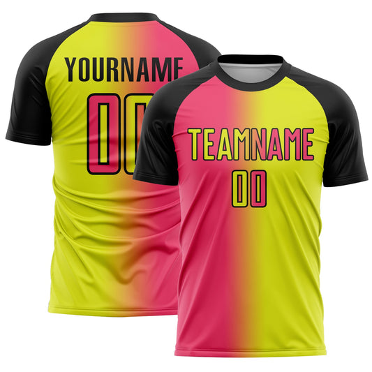 Custom Neon Yellow Neon Pink-Black Sublimation Gradient Fashion Soccer Uniform Jersey - Sky-Custom