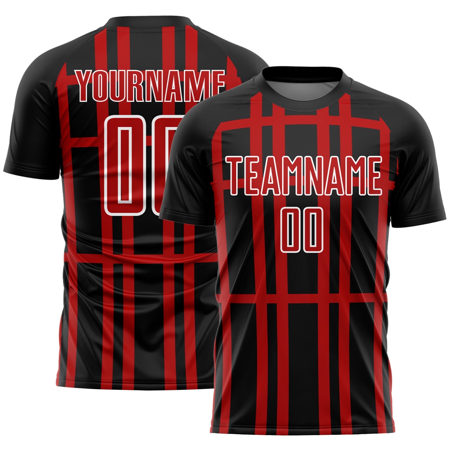 Custom Black Red-White Stripe Line Sublimation Soccer Uniform Jersey - Sky-Custom