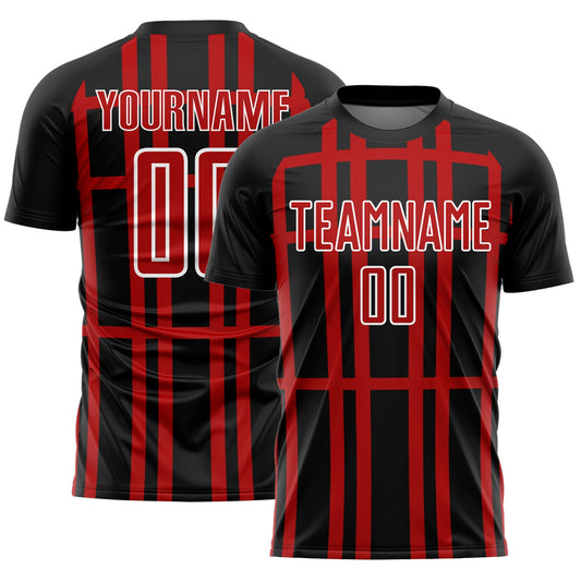 Custom Black Red-White Stripe Line Sublimation Soccer Uniform Jersey - Sky-Custom