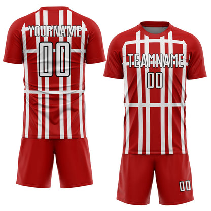 Custom Red White-Black Stripe Line Sublimation Soccer Uniform Jersey - Sky-Custom