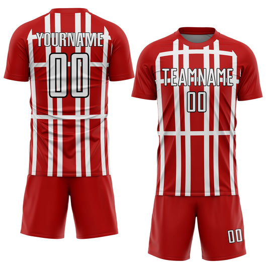 Custom Red White-Black Stripe Line Sublimation Soccer Uniform Jersey - Sky-Custom
