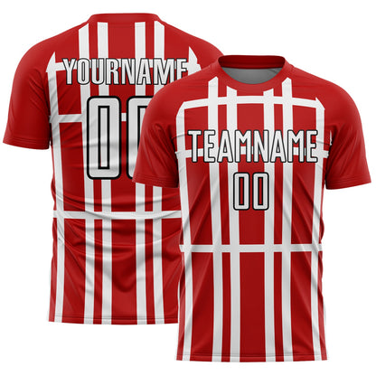 Custom Red White-Black Stripe Line Sublimation Soccer Uniform Jersey - Sky-Custom