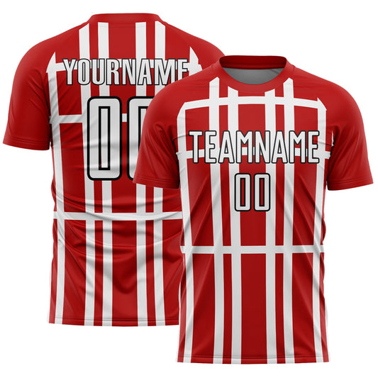 Custom Red White-Black Stripe Line Sublimation Soccer Uniform Jersey - Sky-Custom