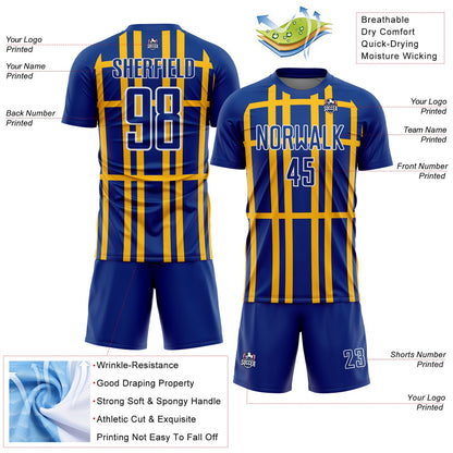 Custom Royal Gold-White Stripe Line Sublimation Soccer Uniform Jersey - Sky-Custom