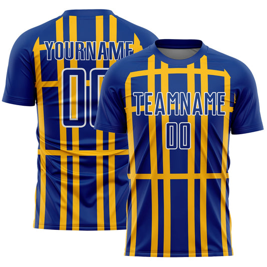 Custom Royal Gold-White Stripe Line Sublimation Soccer Uniform Jersey - Sky-Custom