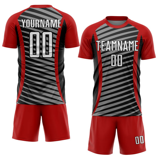 Custom Red White-Black Stripe Line Sublimation Soccer Uniform Jersey - Sky-Custom