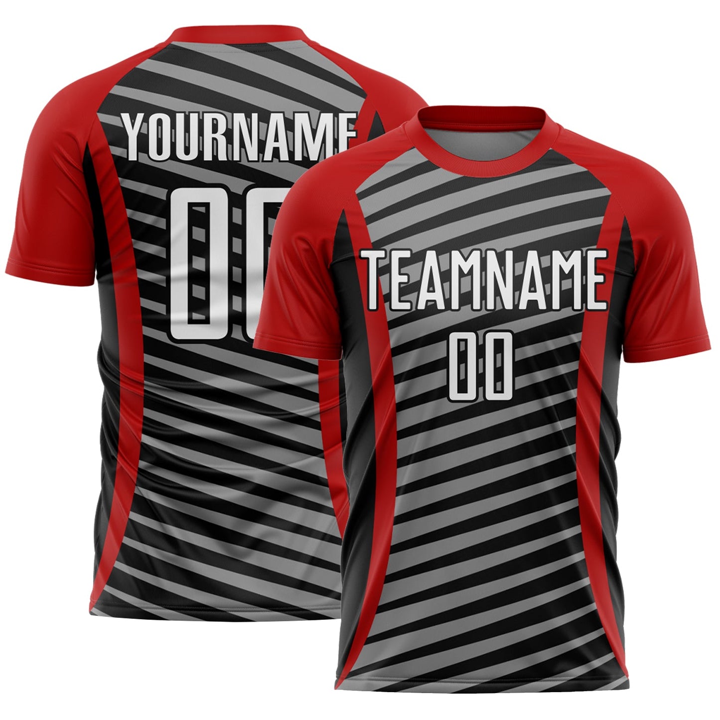Custom Red White-Black Stripe Line Sublimation Soccer Uniform Jersey - Sky-Custom