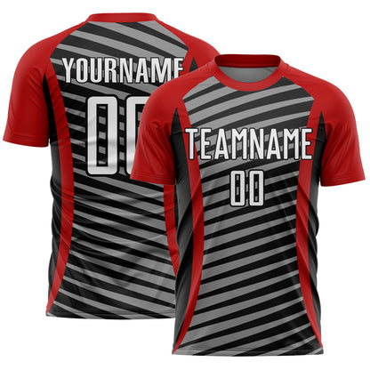 Custom Red White-Black Stripe Line Sublimation Soccer Uniform Jersey - Sky-Custom