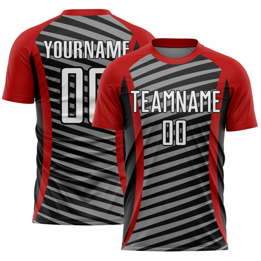 Custom Red White-Black Stripe Line Sublimation Soccer Uniform Jersey - Sky-Custom