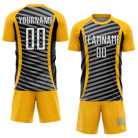 Custom Gold White-Black Stripe Line Sublimation Soccer Uniform Jersey - Sky-Custom