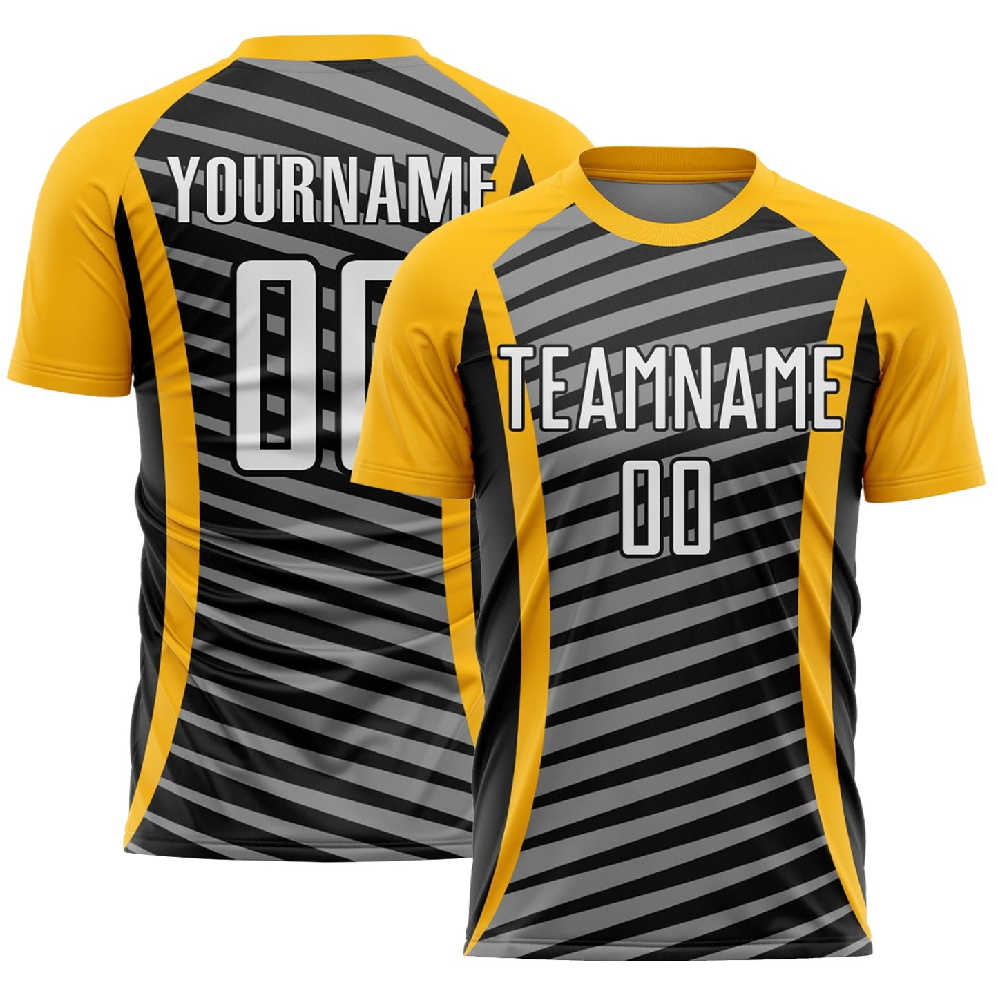 Custom Gold White-Black Stripe Line Sublimation Soccer Uniform Jersey - Sky-Custom