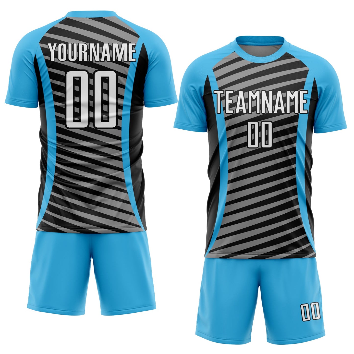 Custom Sky Blue White-Black Stripe Line Sublimation Soccer Uniform Jersey - Sky-Custom