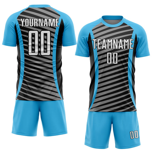 Custom Sky Blue White-Black Stripe Line Sublimation Soccer Uniform Jersey - Sky-Custom