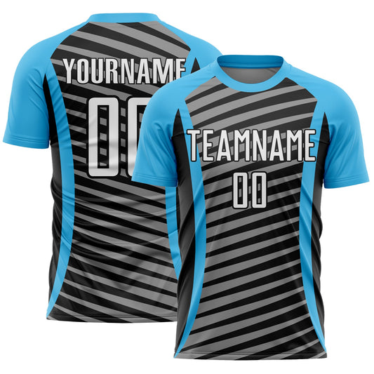 Custom Sky Blue White-Black Stripe Line Sublimation Soccer Uniform Jersey - Sky-Custom