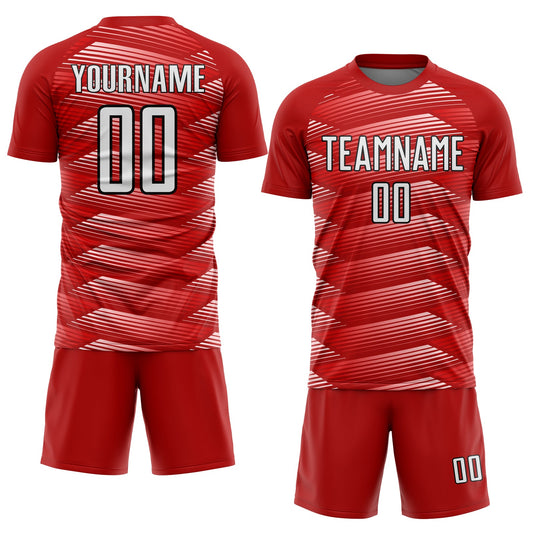 Custom Red White-Black Stripe Line Sublimation Soccer Uniform Jersey - Sky-Custom