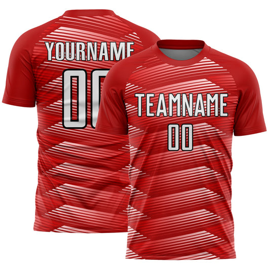 Custom Red White-Black Stripe Line Sublimation Soccer Uniform Jersey - Sky-Custom