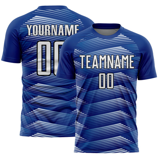 Custom Royal White-Black Stripe Line Sublimation Soccer Uniform Jersey - Sky-Custom