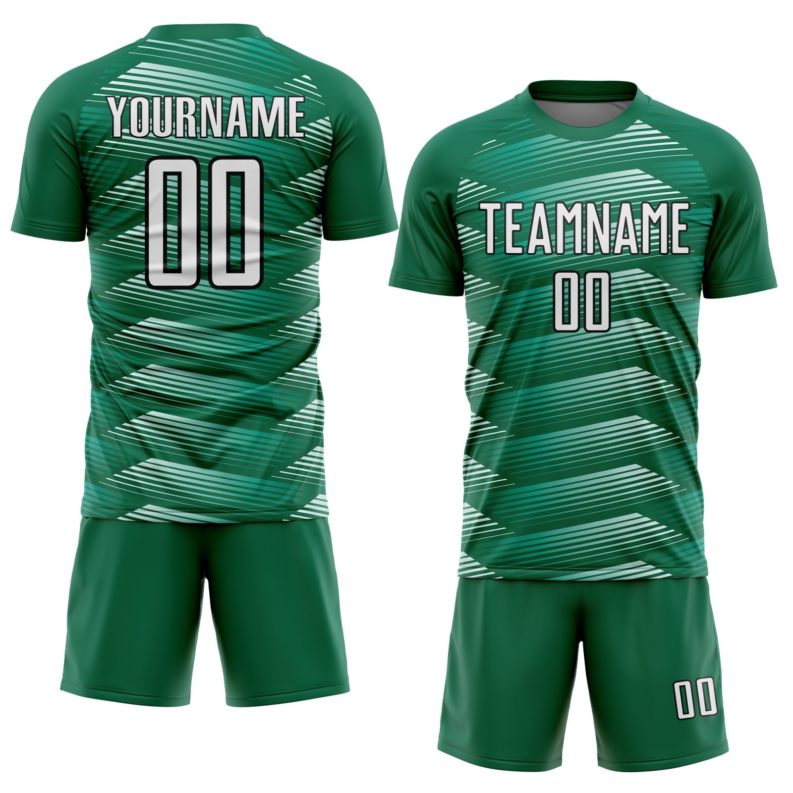 Custom Kelly Green White-Black Stripe Line Sublimation Soccer Uniform Jersey - Sky-Custom