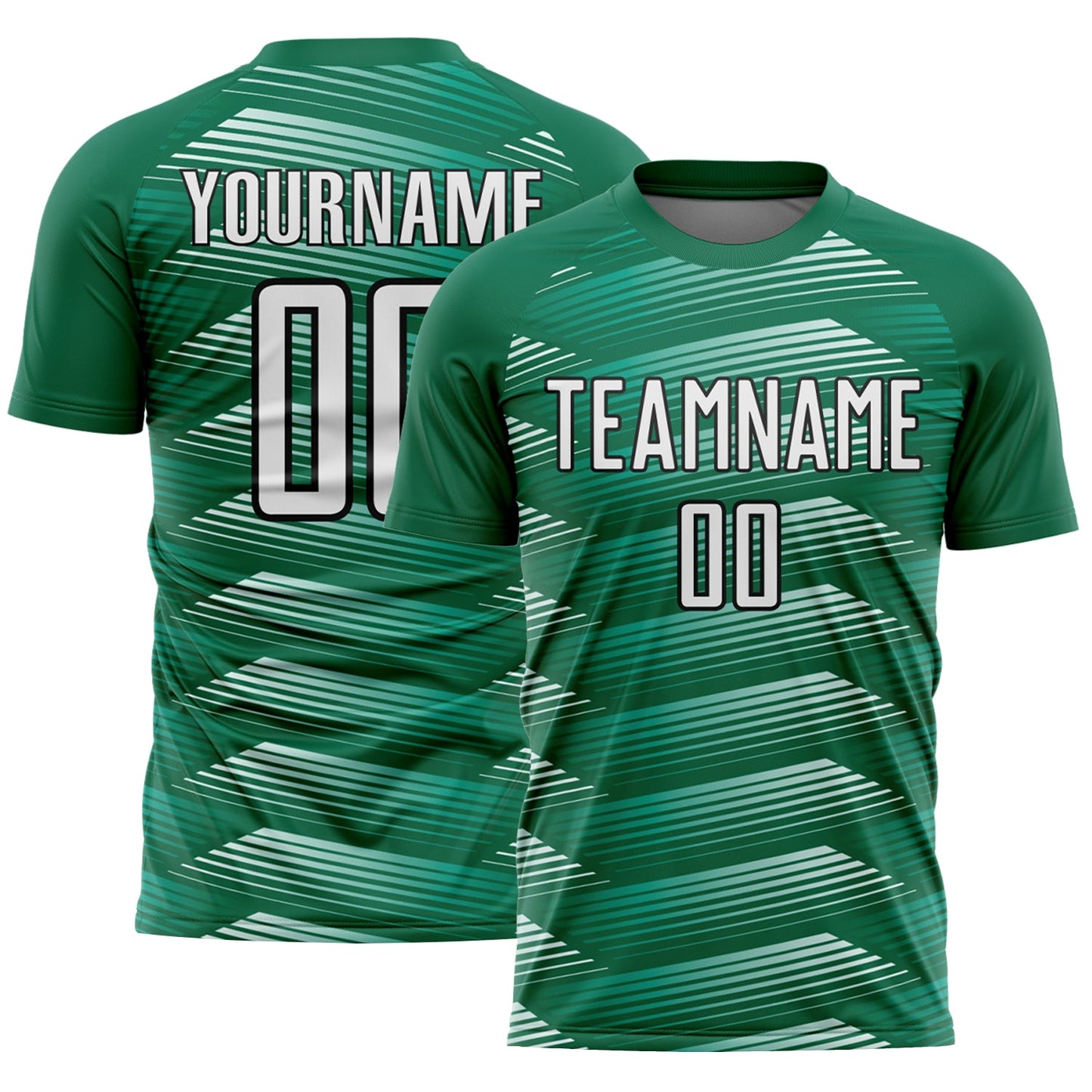 Custom Kelly Green White-Black Stripe Line Sublimation Soccer Uniform Jersey - Sky-Custom
