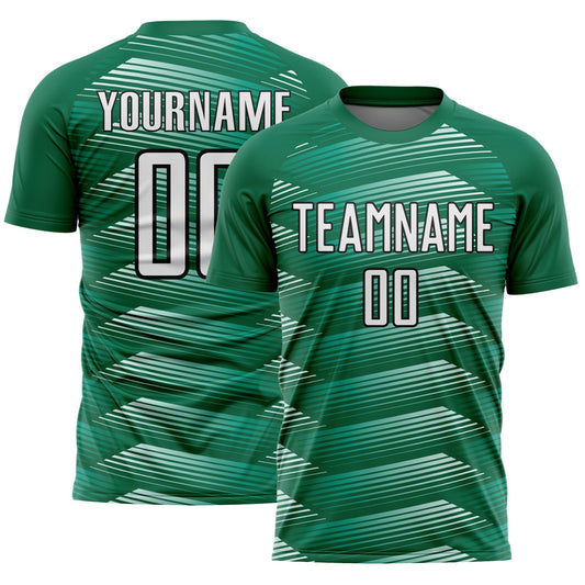 Custom Kelly Green White-Black Stripe Line Sublimation Soccer Uniform Jersey - Sky-Custom