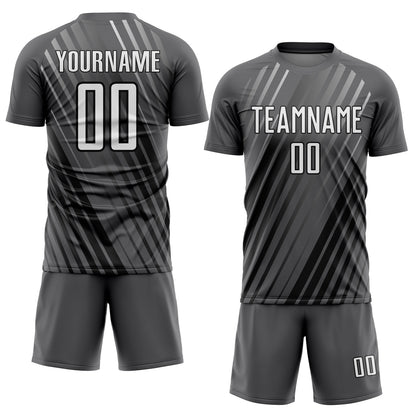 Custom Steel Gray White-Black Stripe Line Sublimation Soccer Uniform Jersey - Sky-Custom