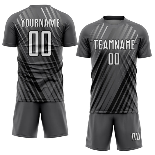 Custom Steel Gray White-Black Stripe Line Sublimation Soccer Uniform Jersey - Sky-Custom