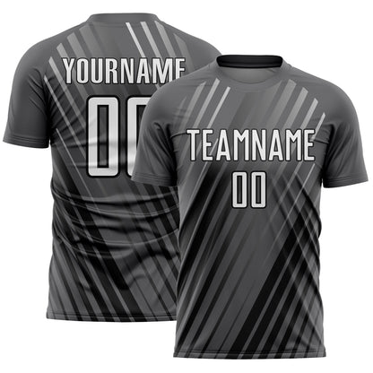 Custom Steel Gray White-Black Stripe Line Sublimation Soccer Uniform Jersey - Sky-Custom