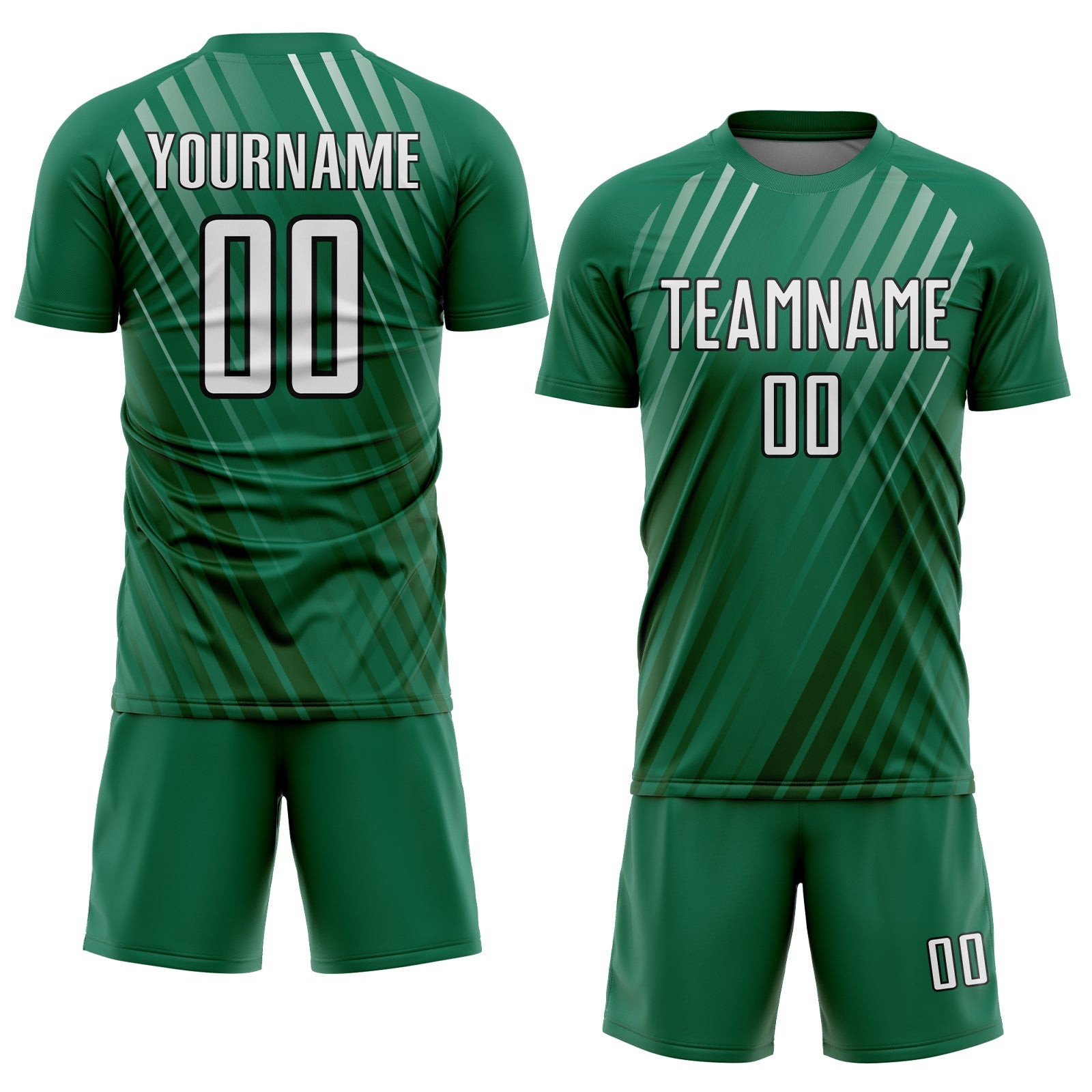 Custom Kelly Green White-Black Stripe Line Sublimation Soccer Uniform Jersey - Sky-Custom