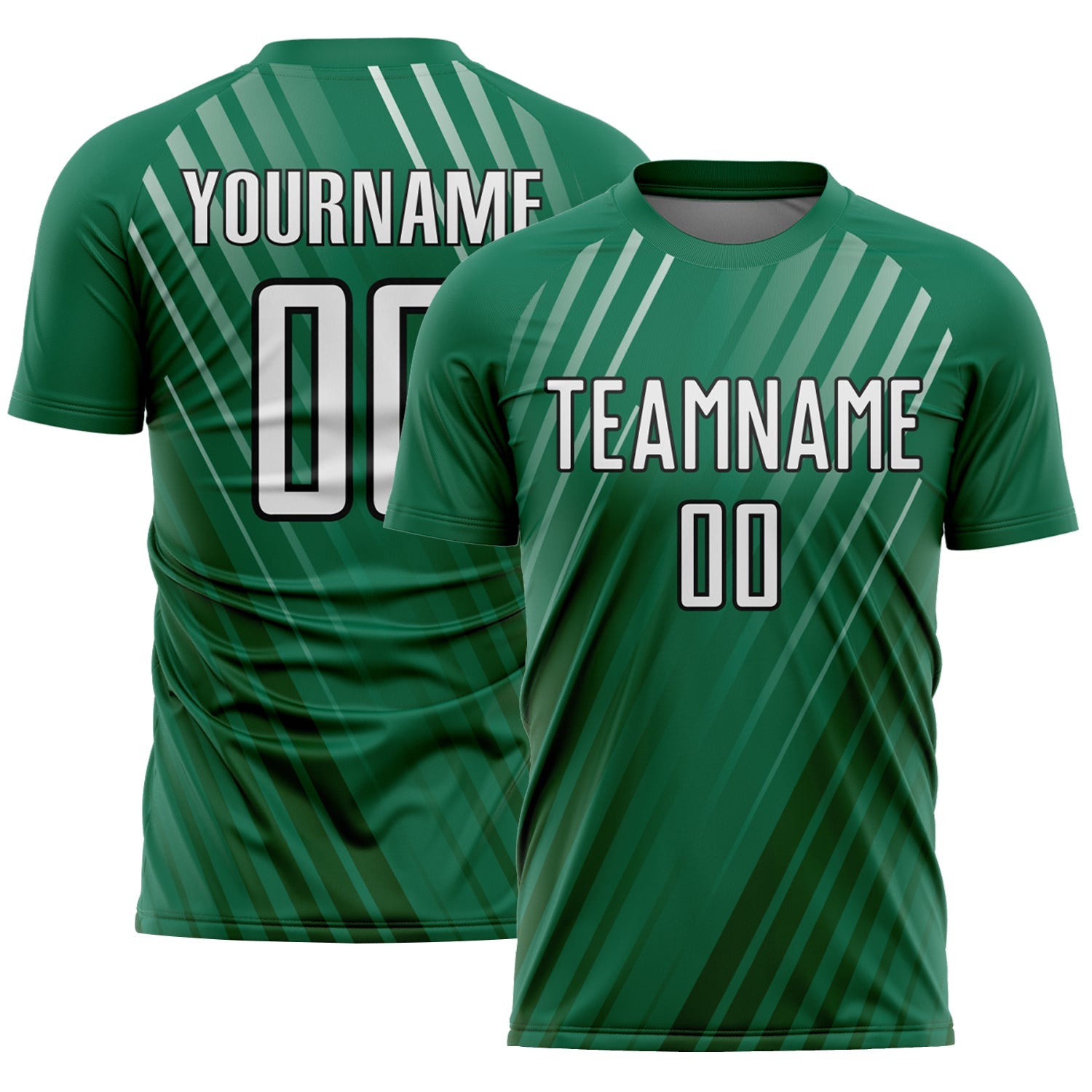 Custom Kelly Green White-Black Stripe Line Sublimation Soccer Uniform Jersey - Sky-Custom