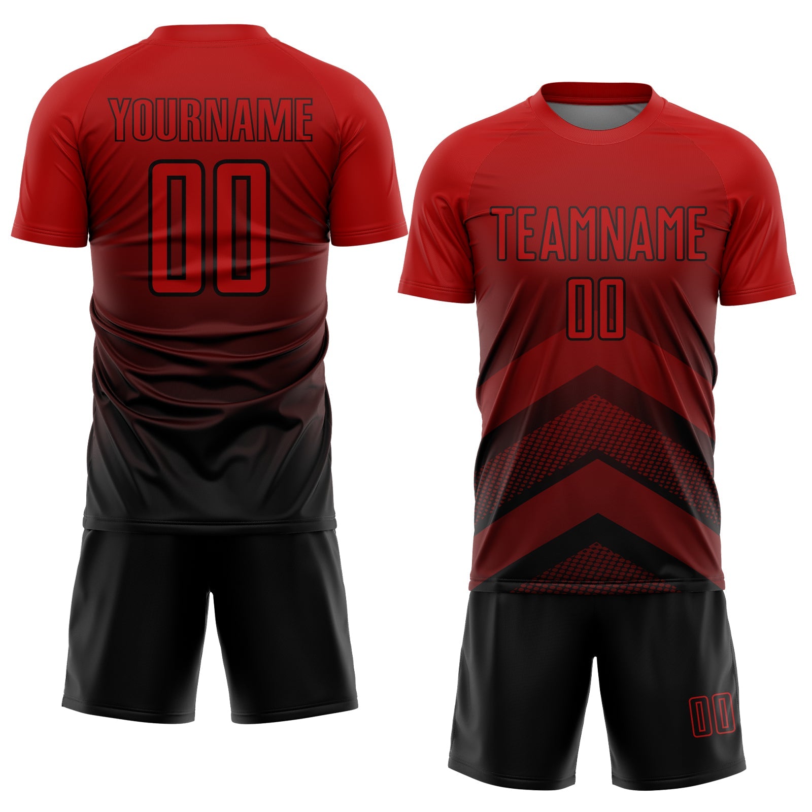 Custom Red Black Gradient Arrow Geometric Shapes Sublimation Soccer Uniform Jersey - Sky-Custom