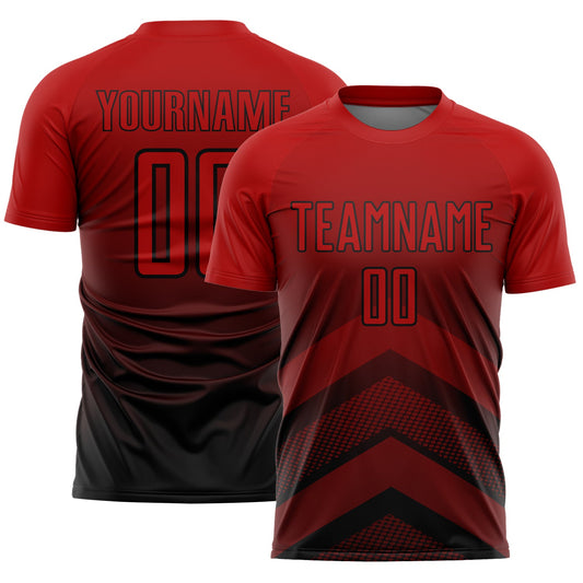 Custom Red Black Gradient Arrow Geometric Shapes Sublimation Soccer Uniform Jersey - Sky-Custom