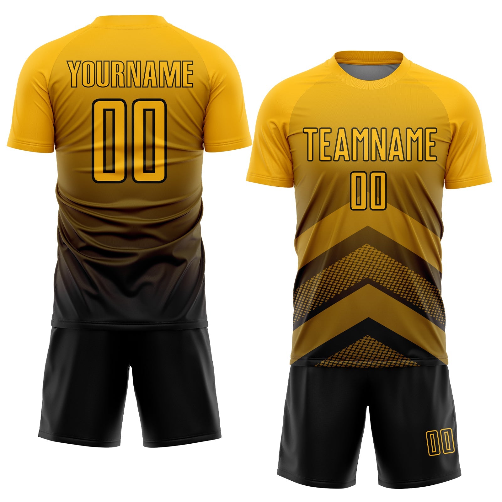 Custom Gold Black Gradient Arrow Geometric Shapes Sublimation Soccer Uniform Jersey - Sky-Custom