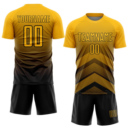 Custom Gold Black Gradient Arrow Geometric Shapes Sublimation Soccer Uniform Jersey - Sky-Custom