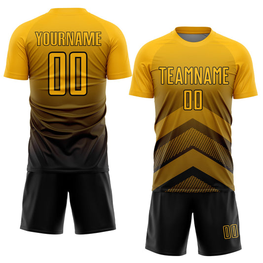 Custom Gold Black Gradient Arrow Geometric Shapes Sublimation Soccer Uniform Jersey - Sky-Custom