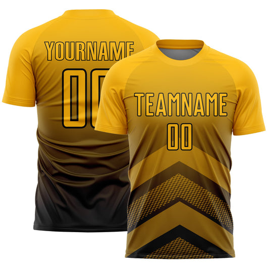 Custom Gold Black Gradient Arrow Geometric Shapes Sublimation Soccer Uniform Jersey - Sky-Custom