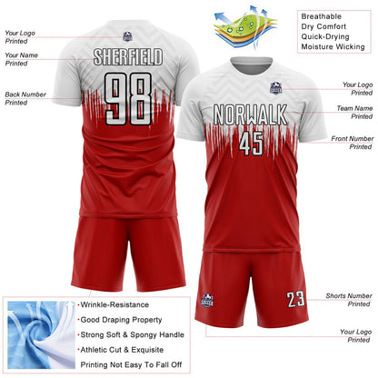 Custom White Red-Black Gradient Dripping Splatter Art Sublimation Soccer Uniform Jersey - Sky-Custom