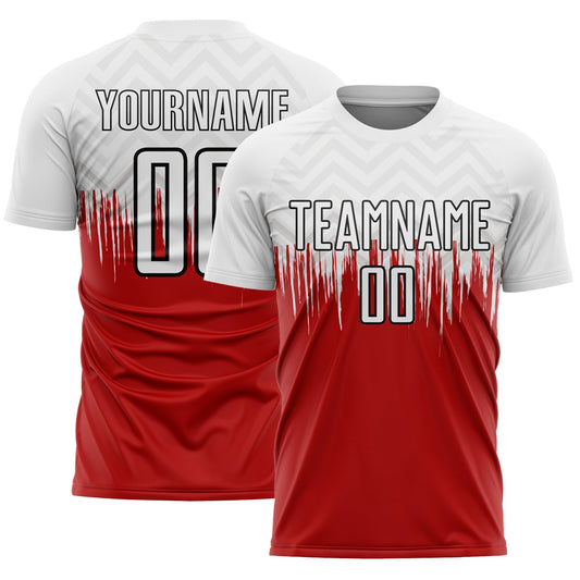 Custom White Red-Black Gradient Dripping Splatter Art Sublimation Soccer Uniform Jersey - Sky-Custom