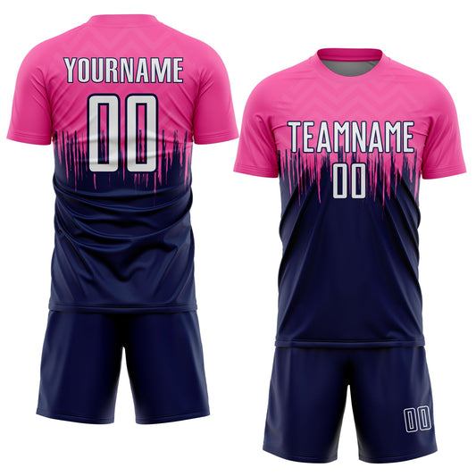 Custom Pink White-Navy Gradient Dripping Splatter Art Sublimation Soccer Uniform Jersey - Sky-Custom
