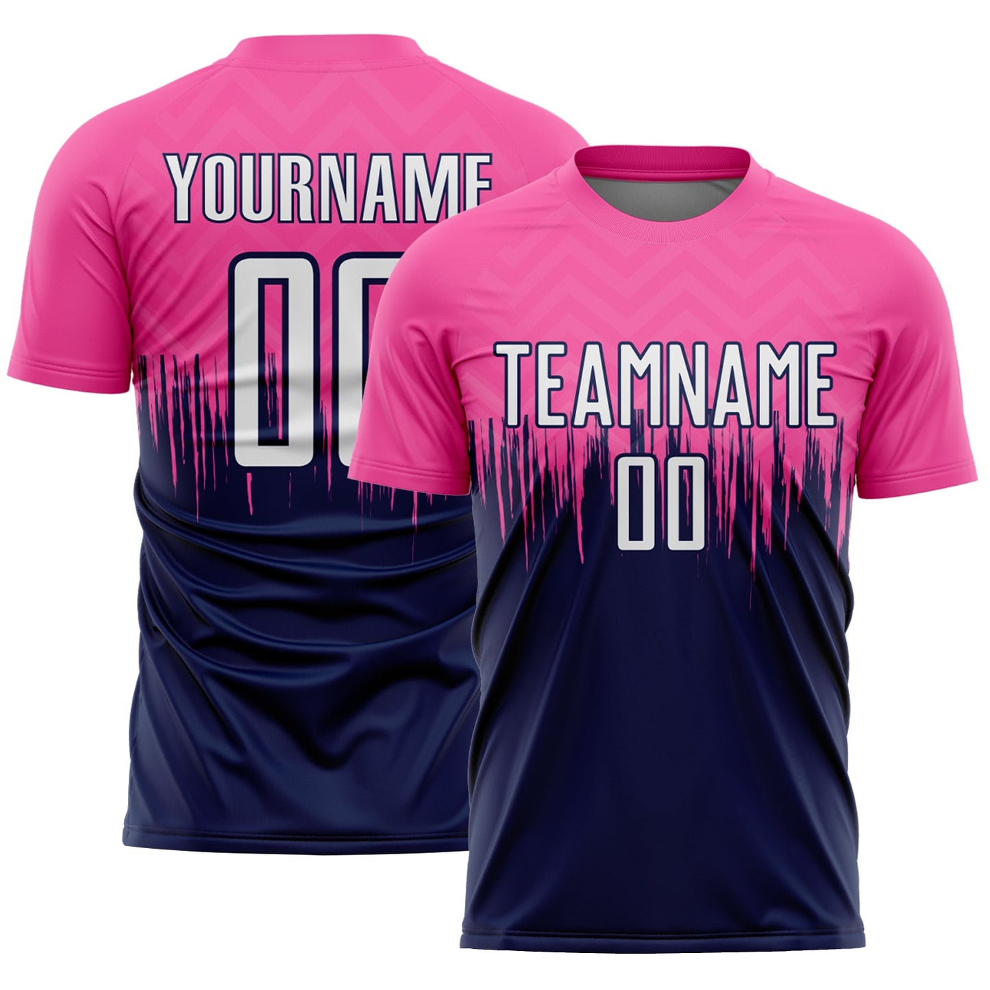 Custom Pink White-Navy Gradient Dripping Splatter Art Sublimation Soccer Uniform Jersey - Sky-Custom