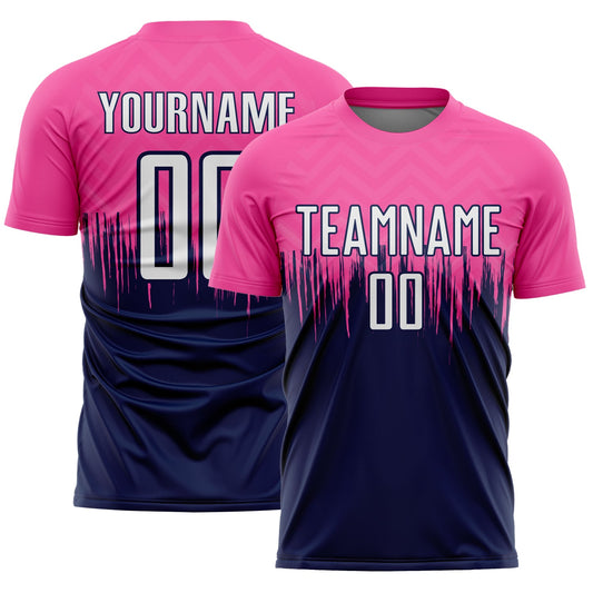 Custom Pink White-Navy Gradient Dripping Splatter Art Sublimation Soccer Uniform Jersey - Sky-Custom