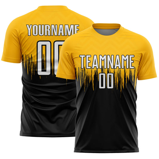 Custom Gold White-Black Gradient Dripping Splatter Art Sublimation Soccer Uniform Jersey - Sky-Custom
