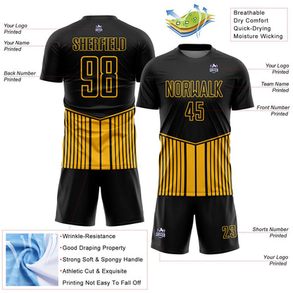 Custom Black Gold Stripe Line Sublimation Soccer Uniform Jersey - Sky-Custom